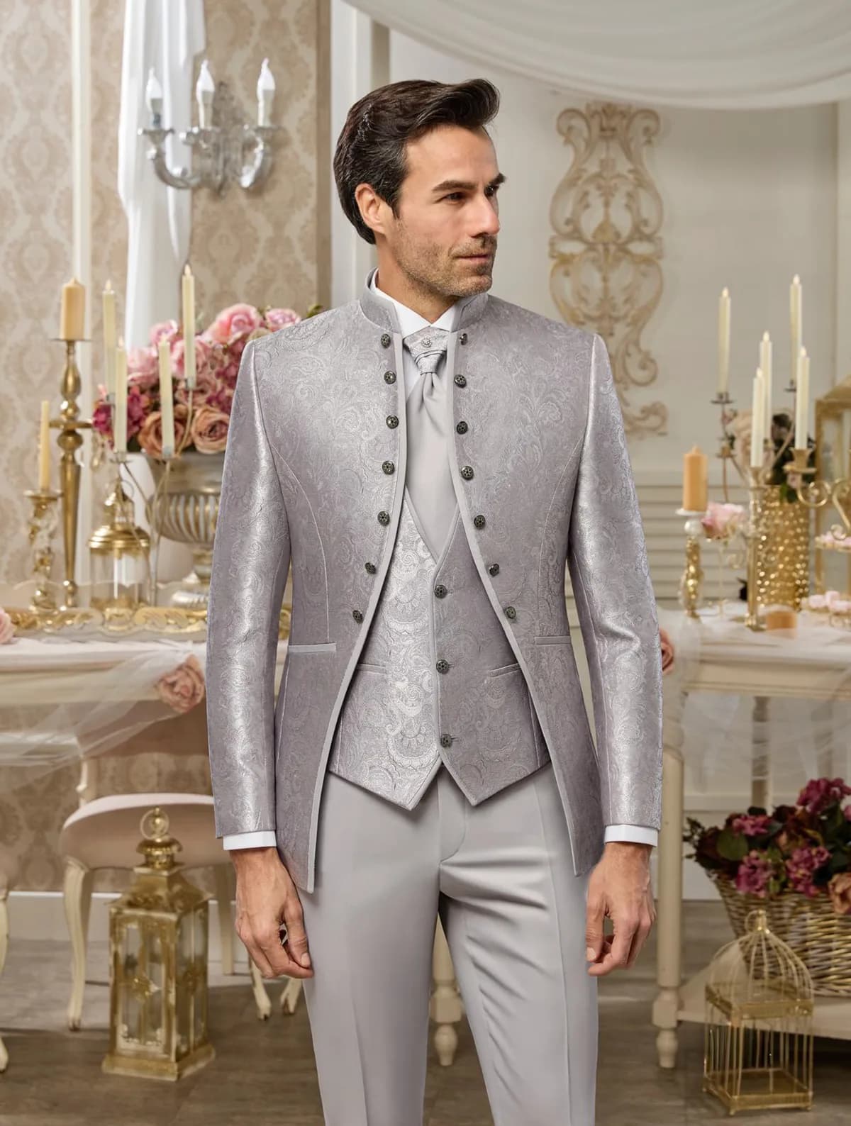 Completo Grigio Perla Damascato